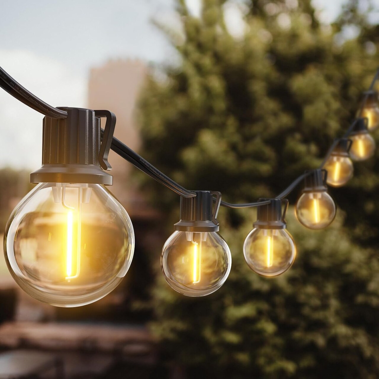 50FT Outdoor String Lights, G40 Globe LED Patio Lights Waterproof with 27 Plastic Bulbs(2 Spare), ETL Listed Dimmable Outside Hanging Lights Connectable for Backyard Porch Deck